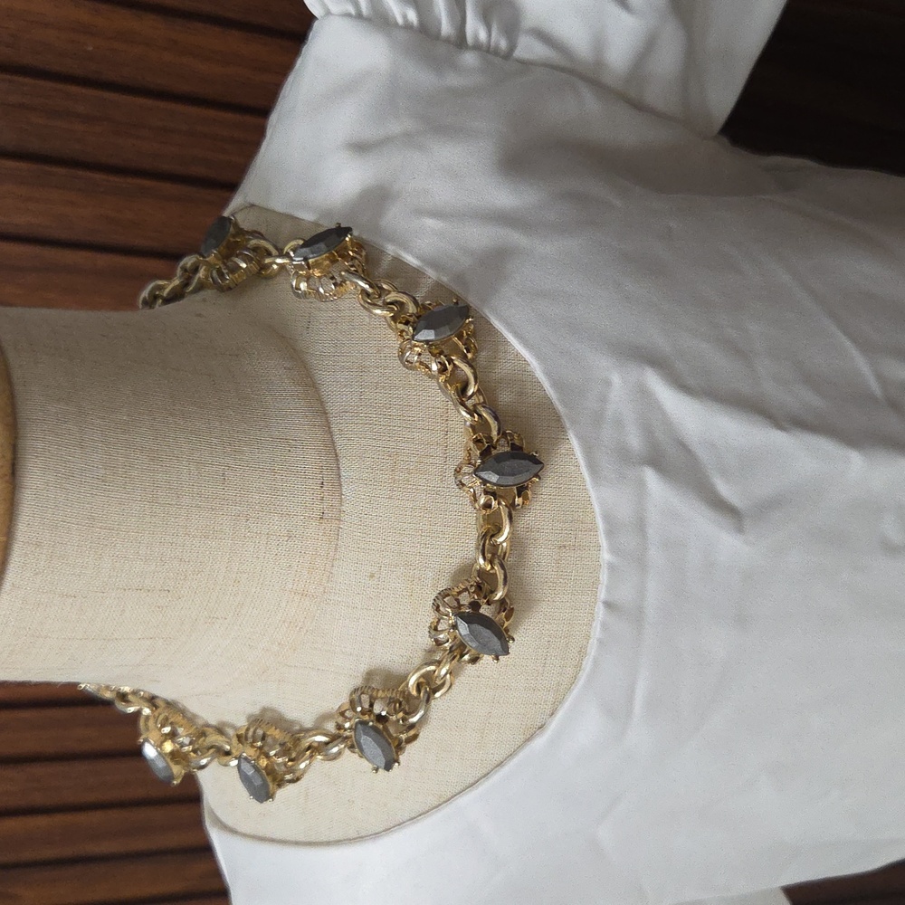 Lee Angel Chunky Gold Tone Statement Necklace Gray | Bold Fashion Jewelry.